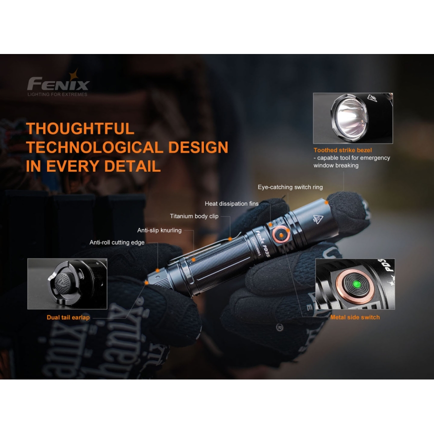 Fenix PD35V30 - LED újratölthető zseblámpa LED/USB/2xCR123A IP68 1700 lm 230 óra 2600 mAh