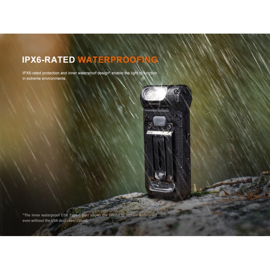 Fenix SW05RUVBLC - LED Dimmelhető újratölthető zseblámpa LED/USB IPX6 150 lm 49 h 700 mAh fekete