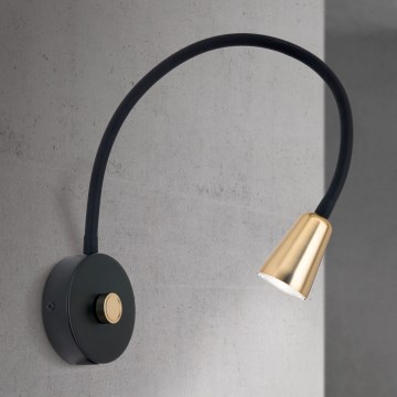 Fényerőszabályozható flexibilis fali lámpa DOTTY 1xGU10/10W/230V fekete/sárgaréz