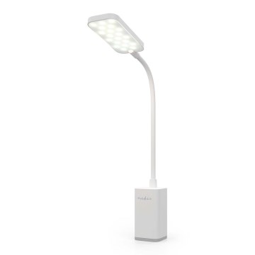 Fényerőszabályozható LED asztali lámpa, újratölthető, érintéses, hajlítható kialakítás, csíptetővel, 5W/1200 mAh, fehér