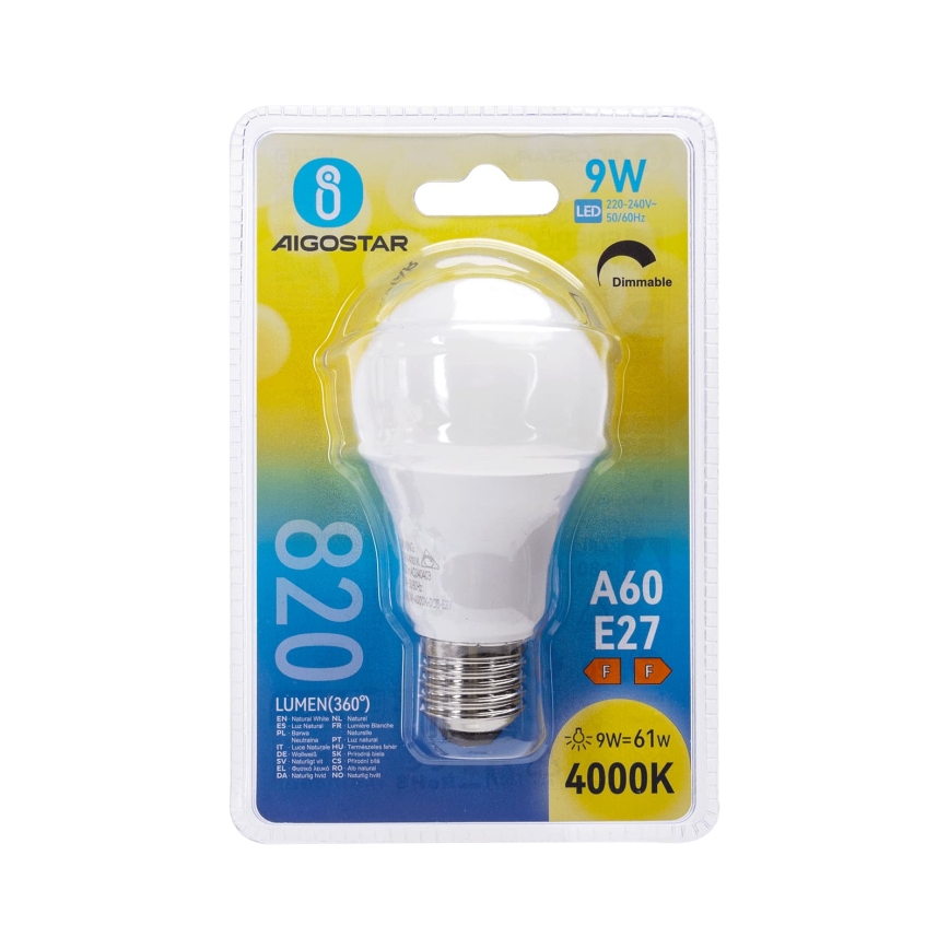 Fényerőszabályozható LED izzó A60 E27/9W/230V 4000K - Aigostar