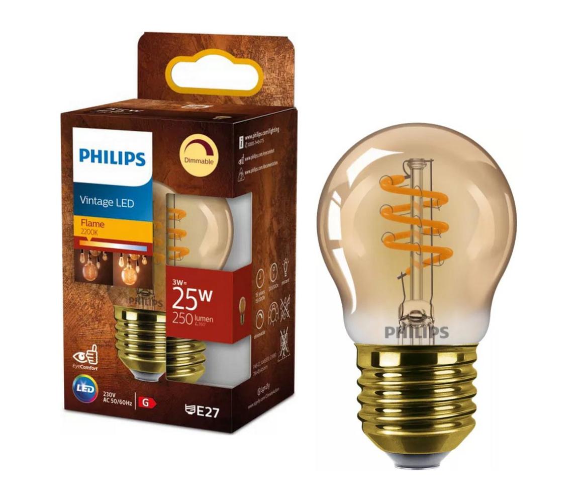 Fényerőszabályozható LED izzó VINTAGE Philips P45 E27/3W/230V 2200K 8720169191594