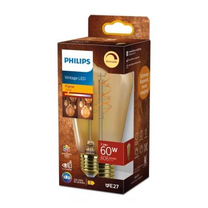 Fényerőszabályozható LED izzó VINTAGE Philips ST64 E27/7,3W/230V 2200K CRI 90