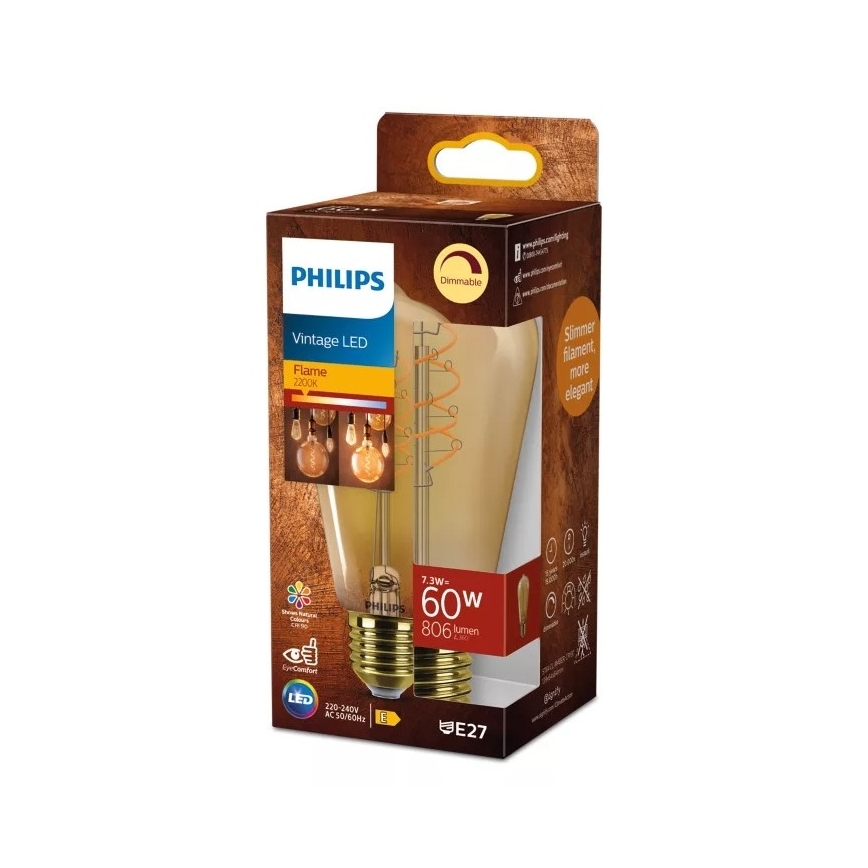 Fényerőszabályozható LED izzó VINTAGE Philips ST64 E27/7,3W/230V 2200K CRI 90