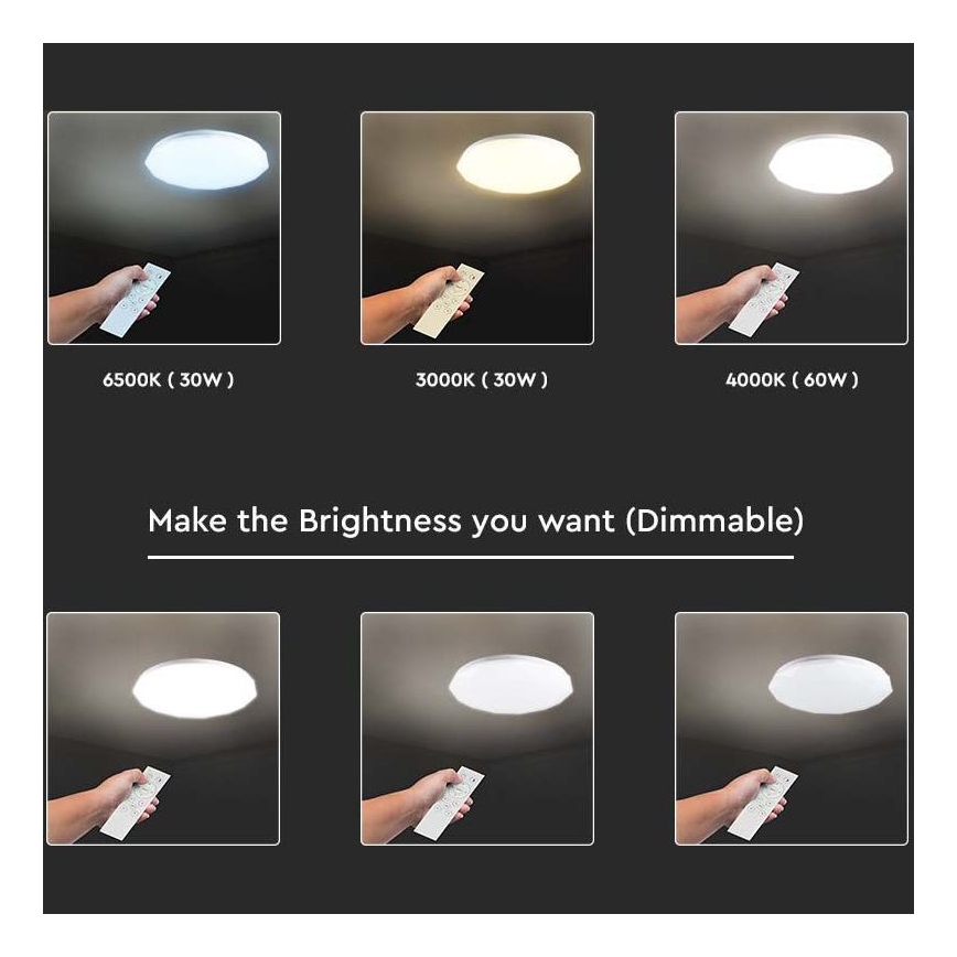 LED dimmelhető mennyezeti lámpa LED/60W/230V 3000K/4000K/6500K átm. 50 cm + távirányító
