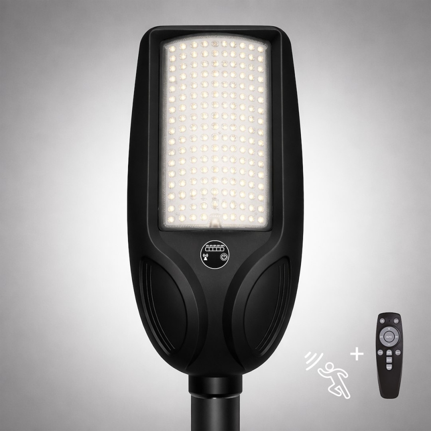 LED Dimmelhető napelemes utcai lámpa érzékelővel VENICE LED/200W/3,2V 12000 mAh IP65 fekete + távirányító