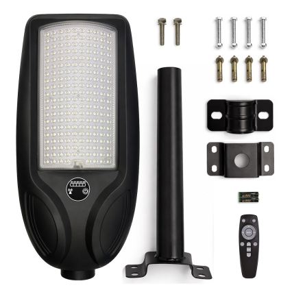 LED Dimmelhető napelemes utcai lámpa érzékelővel VENICE LED/200W/3,2V 12000 mAh IP65 fekete + távirányító