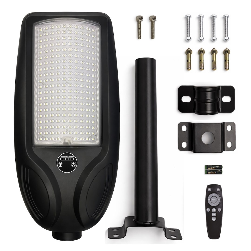 LED Dimmelhető napelemes utcai lámpa érzékelővel VENICE LED/200W/3,2V 12000 mAh IP65 fekete + távirányító