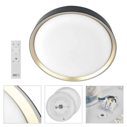 LED Fényerőszabályozható mennyezeti lámpatest ILVI LED/45W/230V 2700-6500K átm. 50 cm fekete/sárgaréz + távirányító