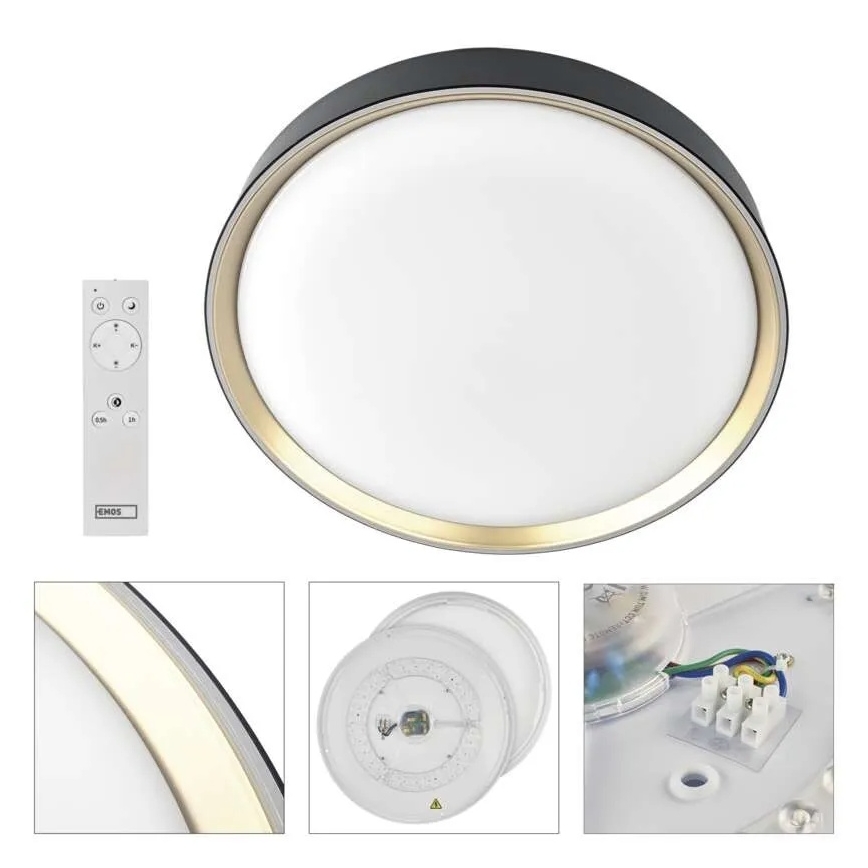LED Fényerőszabályozható mennyezeti lámpatest ILVI LED/45W/230V 2700-6500K átm. 50 cm fekete/sárgaréz + távirányító