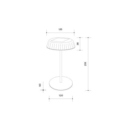 VIVIEN LED asztali lámpa, dimmelhető, napelemes, újratölthető — 3W/5V, 2700K, 1600 mAh, IP54, fehér