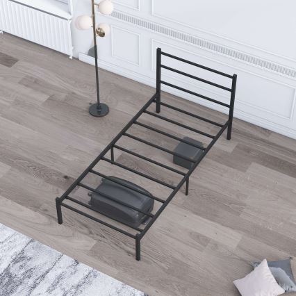 FERON fém egyszemélyes ágy 90x200 cm, fekete, teherbírás 120 kg