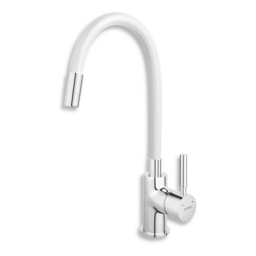 FERRO - Mosogató csap rugalmas karral fényezett króm/fehér