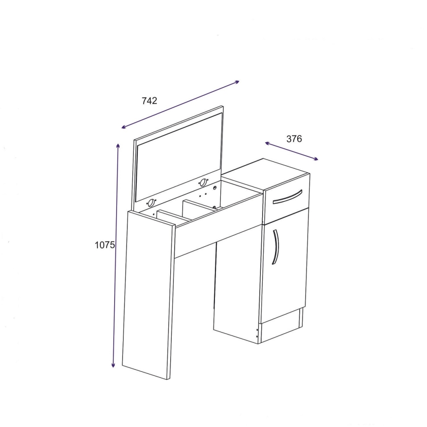 Fésülködő asztal INCI 108,8x74,2 cm fehér