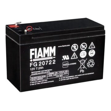 Fiamm FG20722 - Ólomakkumulátor 12V/7,2Ah/faston 6,3mm