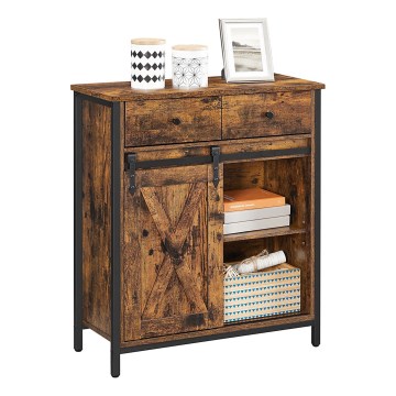 FIRA barna/fekete tolóajtós és fiókos komód