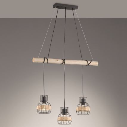 Fischer & Honsel 60798 - Csillár zsinóron STRAW 3xE27/40W/230V