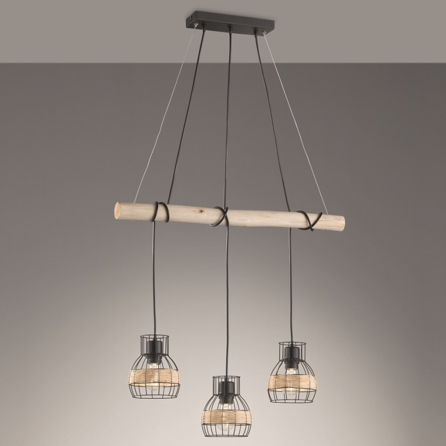 Fischer & Honsel 60798 - Csillár zsinóron STRAW 3xE27/40W/230V