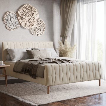 FLORA kárpitozott ágy 180x200 cm, matrac nélkül, bézs