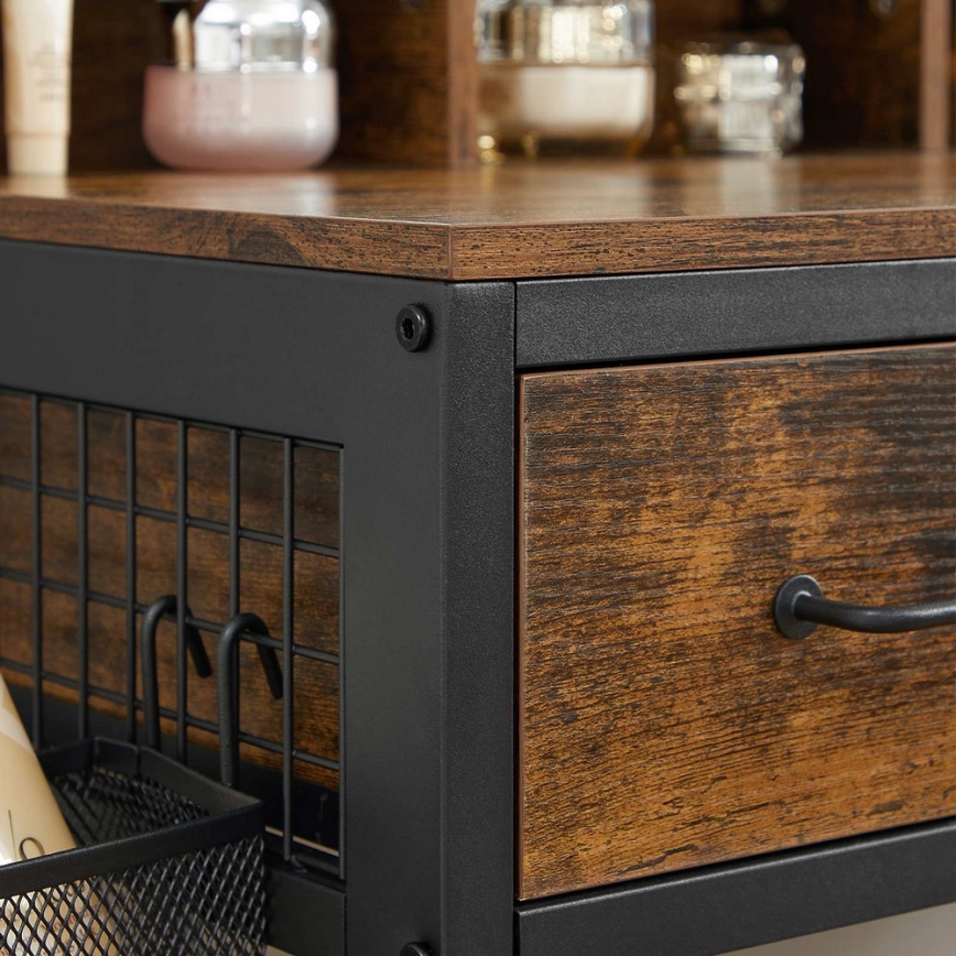 FLORA sminkasztal puffal, 28,6x42 cm, barna/fekete