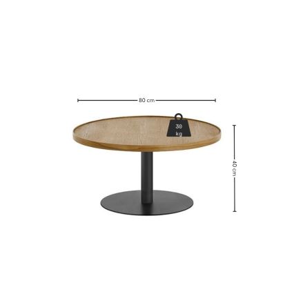 FOCUS dohányzóasztal Ø 80 cm, tölgy/fekete