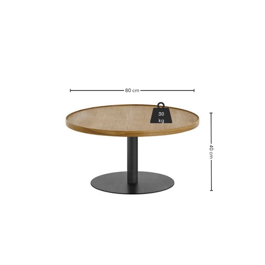 FOCUS dohányzóasztal Ø 80 cm, tölgy/fekete