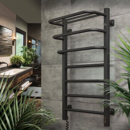 FORTIS elektromos törölközőszárító termosztáttal 155W 80x48 cm, fekete, bal oldali