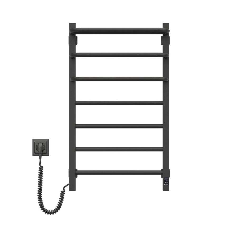 FORTIS elektromos törölközőszárító termosztáttal 155W 80x48 cm, fekete, bal oldali
