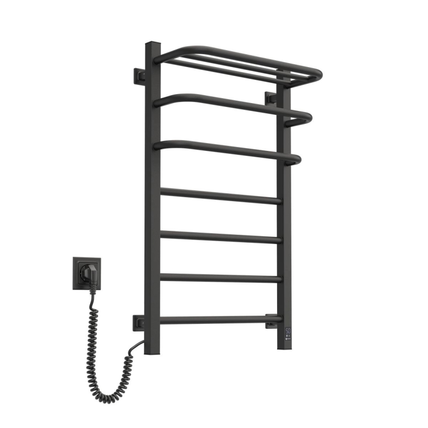 FORTIS elektromos törölközőszárító termosztáttal 155W 80x48 cm, fekete, bal oldali
