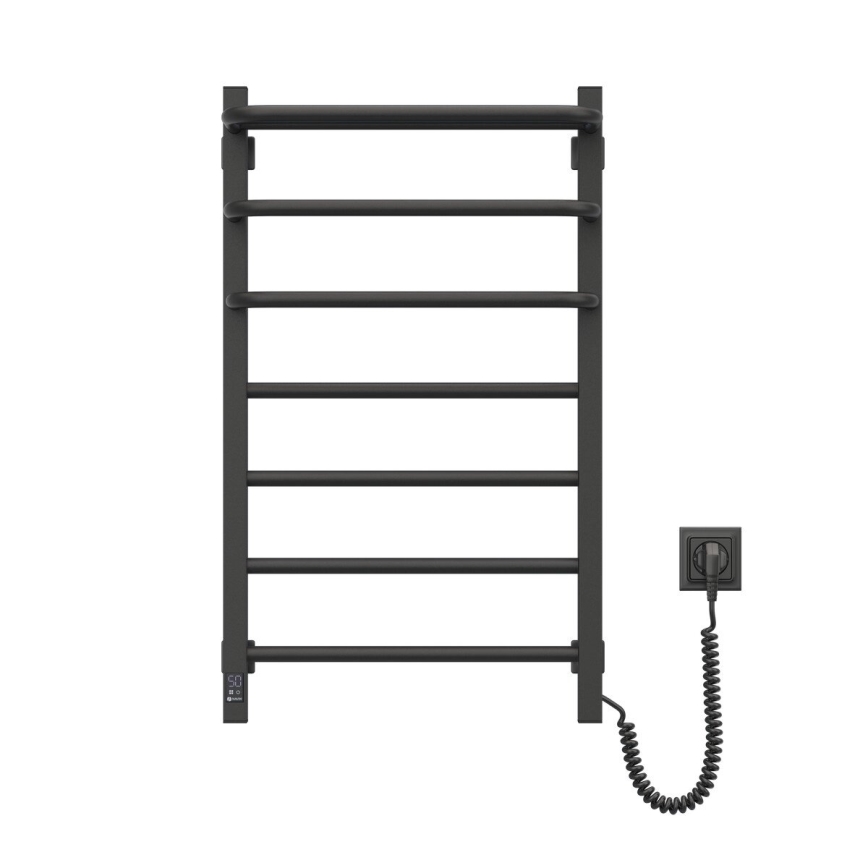 FORTIS elektromos törölközőszárító termosztáttal 155W, 80x48 cm, fekete, jobb oldali kivitel