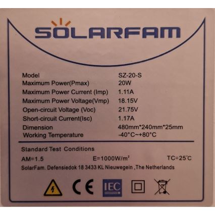 Fotovoltaikus napelem 20W/12V