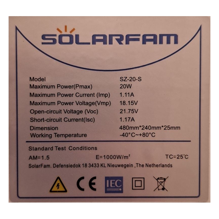 Fotovoltaikus napelem 20W/12V