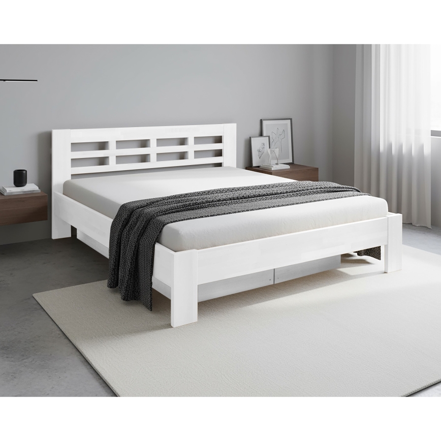 Franciaágy tömör fából tárolóhellyel ANGELA 180x200 cm fehér