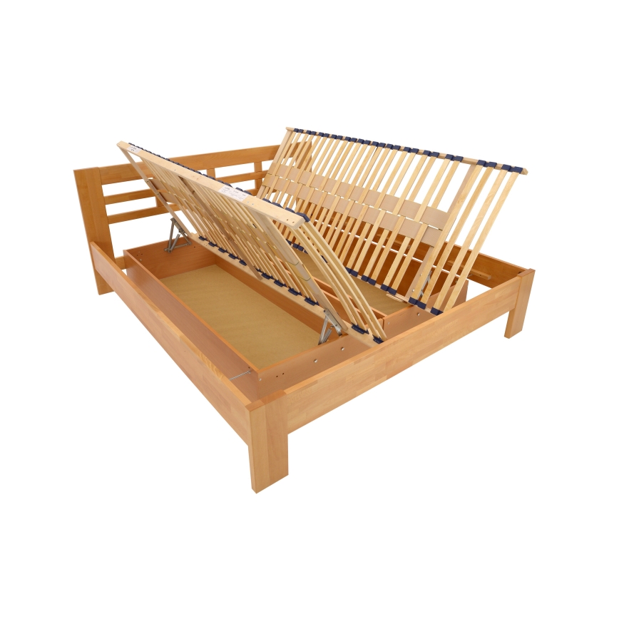 Franciai ágy tömörfából, tárolóhellyel ANGELA 180x200 cm világos dió