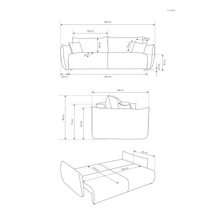 FRIDA kihúzható kétszemélyes kanapé barna