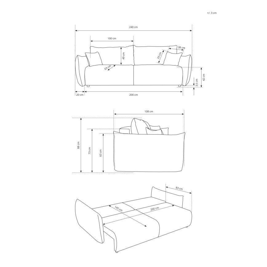 FRIDA kihúzható kétszemélyes kanapé barna