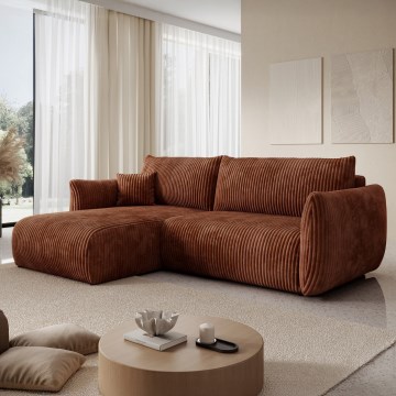 FRIDA univerzális, kihúzható L-alakú sarokülőgarnitúra tárolóval, barna