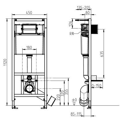 Függesztett WC SUBWAY + SoftClose záródású WC-ülőke SUBWAY + öblítőnyomógomb VICONNECT + falba építhető modul VICONNECT + szigetelő alátét VICONNECT