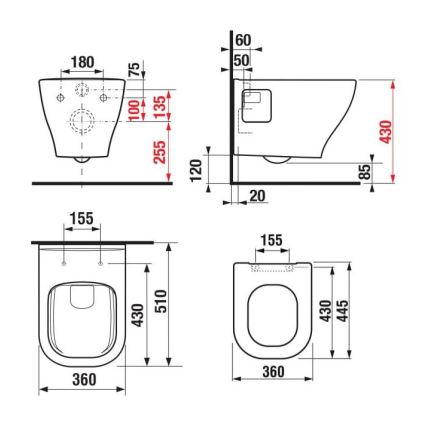 Függesztett WC DEEP + SoftClose DEEP WC-ülőke + DUAL öblítő nyomógomb + beépíthető modul + szigetelő alátét