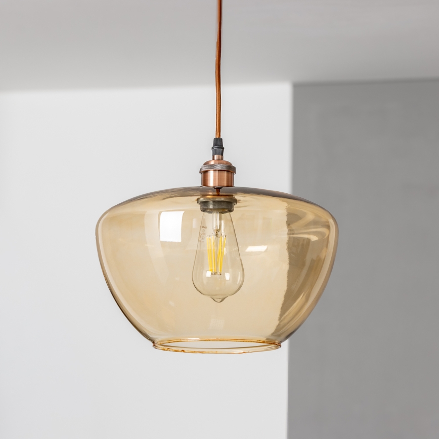 Függőlámpa kábellel SEVENTIES E27/60W/230V füstszínű/barna