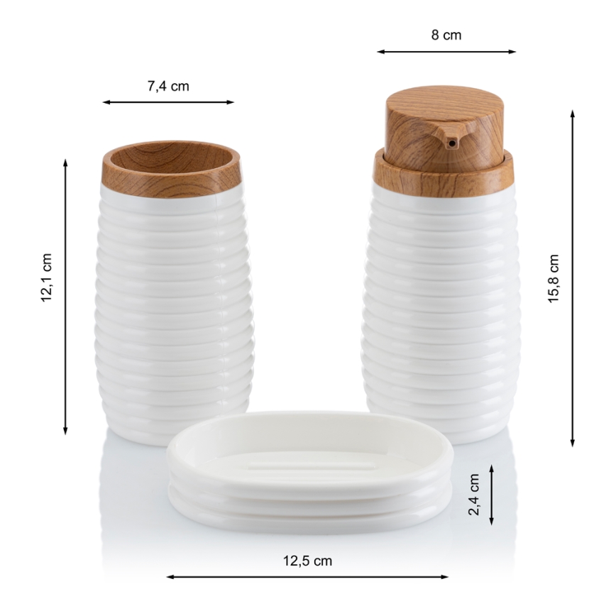 Fürdőszobai készlet CAROL 5 db fehér/barna