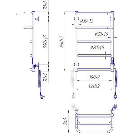 Fürdőszobai létra törölközőszárító radiátor HOTEL 75W/230V 66x42 cm rozsdamentes/fehér jobb oldali