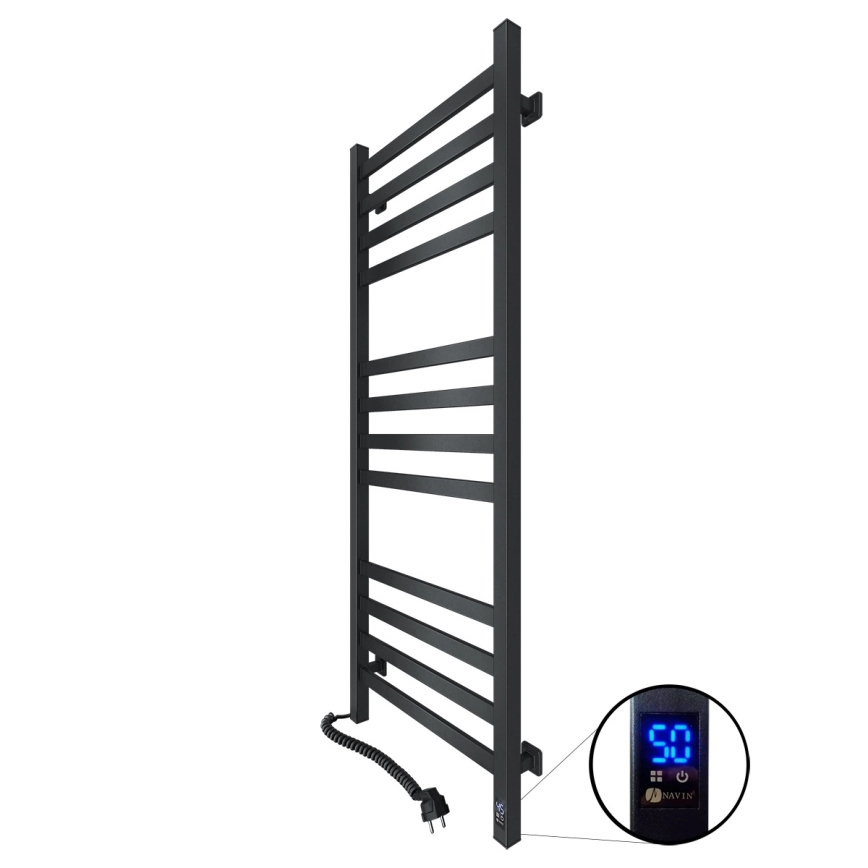 Fürdőszobai létra törölközőszárító radiátor termosztáttal AVANGARD, 227 W, 120 × 48 cm, fekete, balos