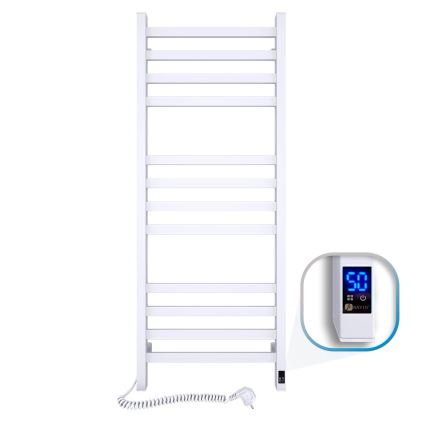 Fürdőszobai létra törölközőszárító radiátor termosztáttal AVANGARD 227W 120x48cm  fehér balos