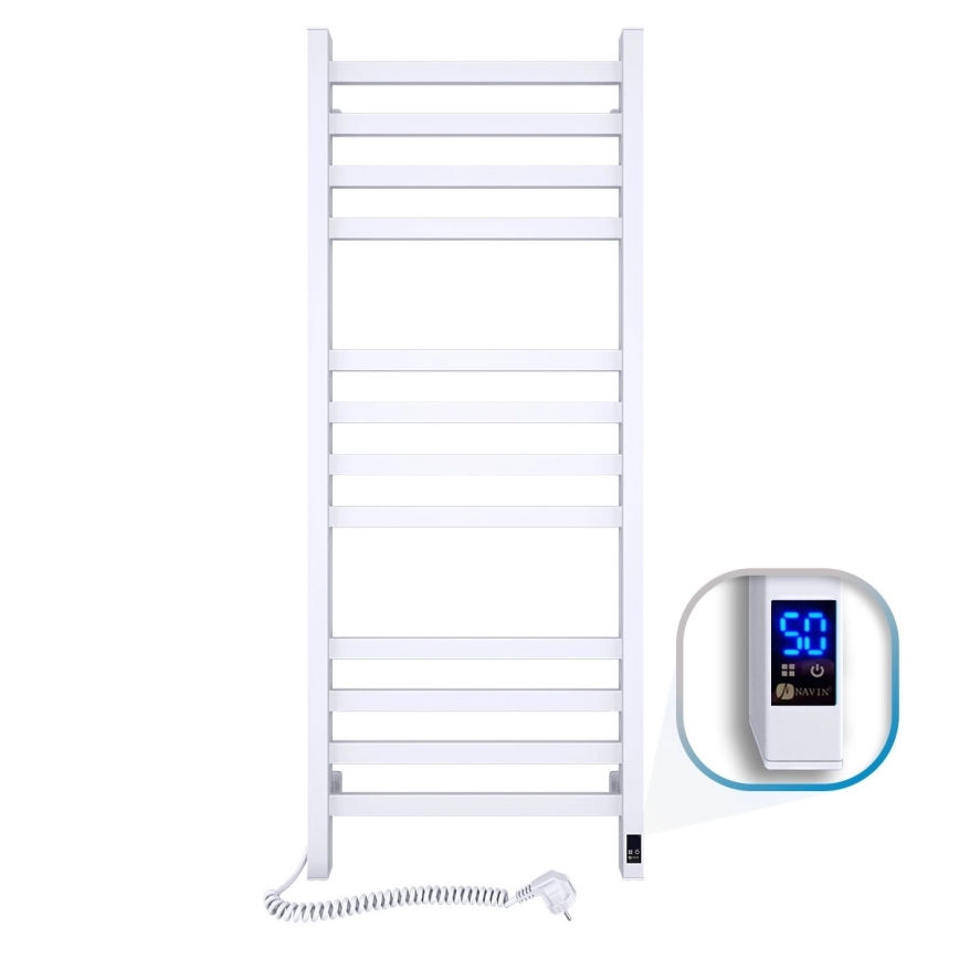Fürdőszobai létra törölközőszárító radiátor termosztáttal AVANGARD 227W 120x48cm  fehér balos