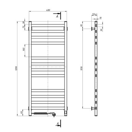 Fürdőszobai létra törölközőszárító radiátor termosztáttal AVANGARD 227W 120x48cm  fehér balos
