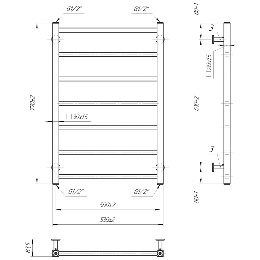 Fürdőszobai létrás radiátor INOX TOKIO 161 W/230 V 77 x 53 cm rozsdamentes acél/fehér