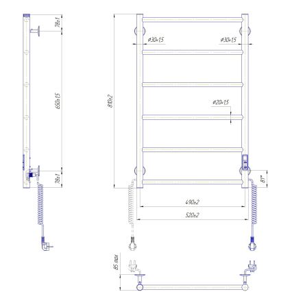 Fürdőszobai létrás törölközőszárító radiátor CLASSIC 110W/230V 81x52 cm rozsdamentes/antracit jobb oldali