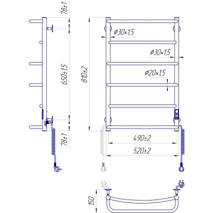Fürdőszobai létrás törölközőszárító radiátor LUX 105W/230V 81x52 cm rozsdamentes acél/antracit jobb oldali