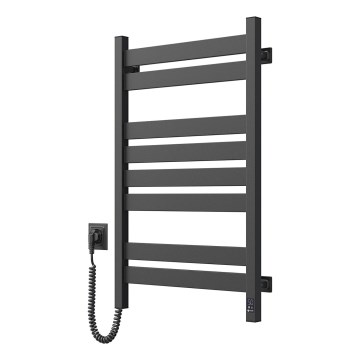 Fürdőszobai létrás törölközőszárító radiátor termosztáttal LARGO 432W/230V 80,6 cm IP44 fekete balos szögletes